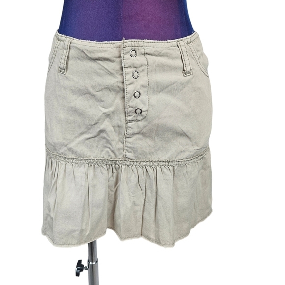 Vintage Y2K American Eagle Pleated Ruffle Khaki‎ Jean Mini Skirt Size 12 V22 - Picture 1 of 9